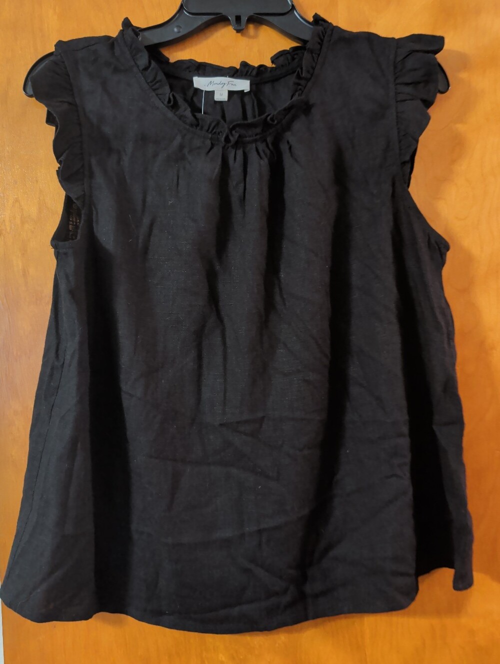 Monday Fun Black Ruffle-Trim Sleeveless Blouse